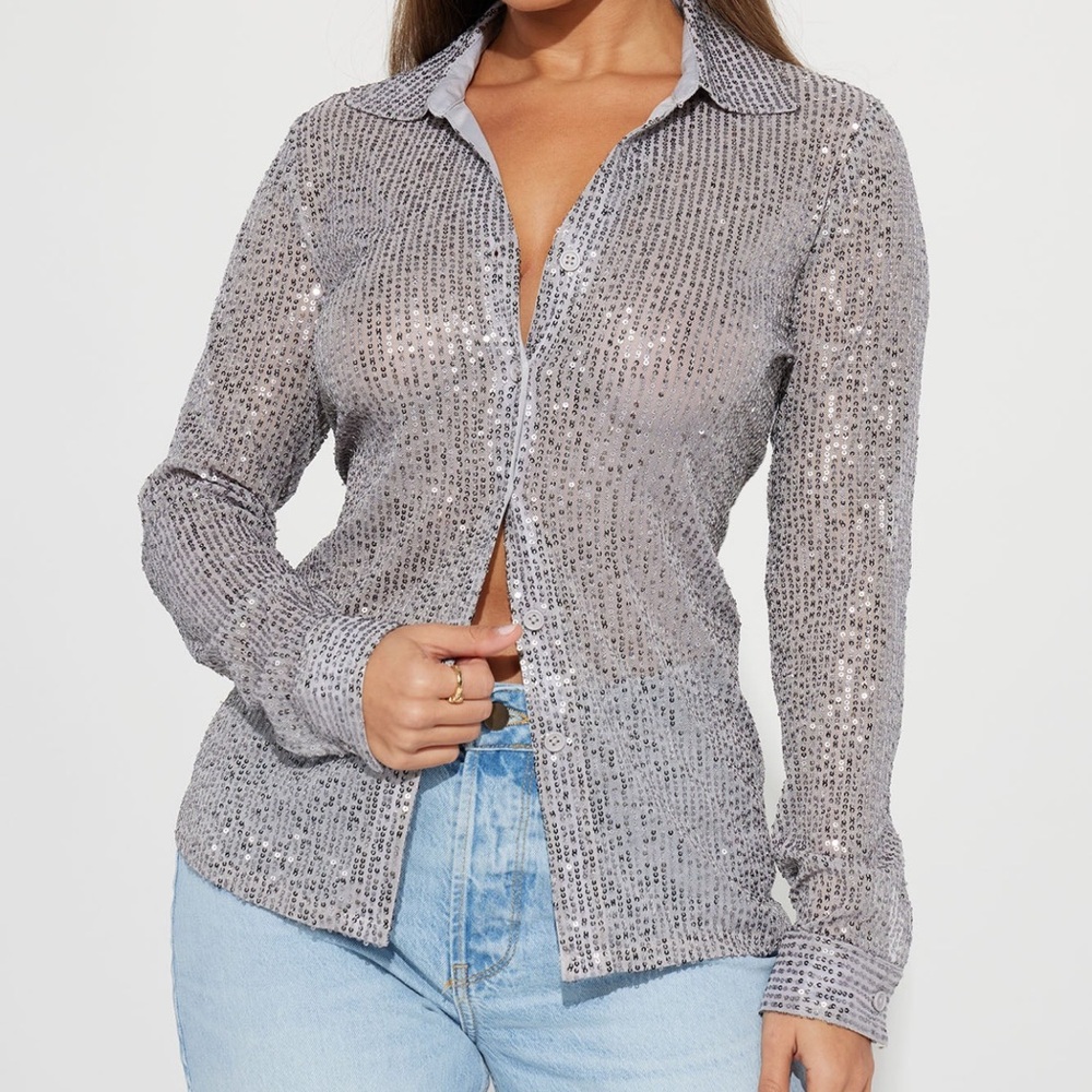 NWT Silver Sequin Shirt - Fashion Nova